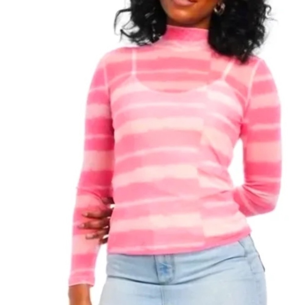 House of Aama Target Pink Striped‎ Mesh Top Long Sleeve Layering
